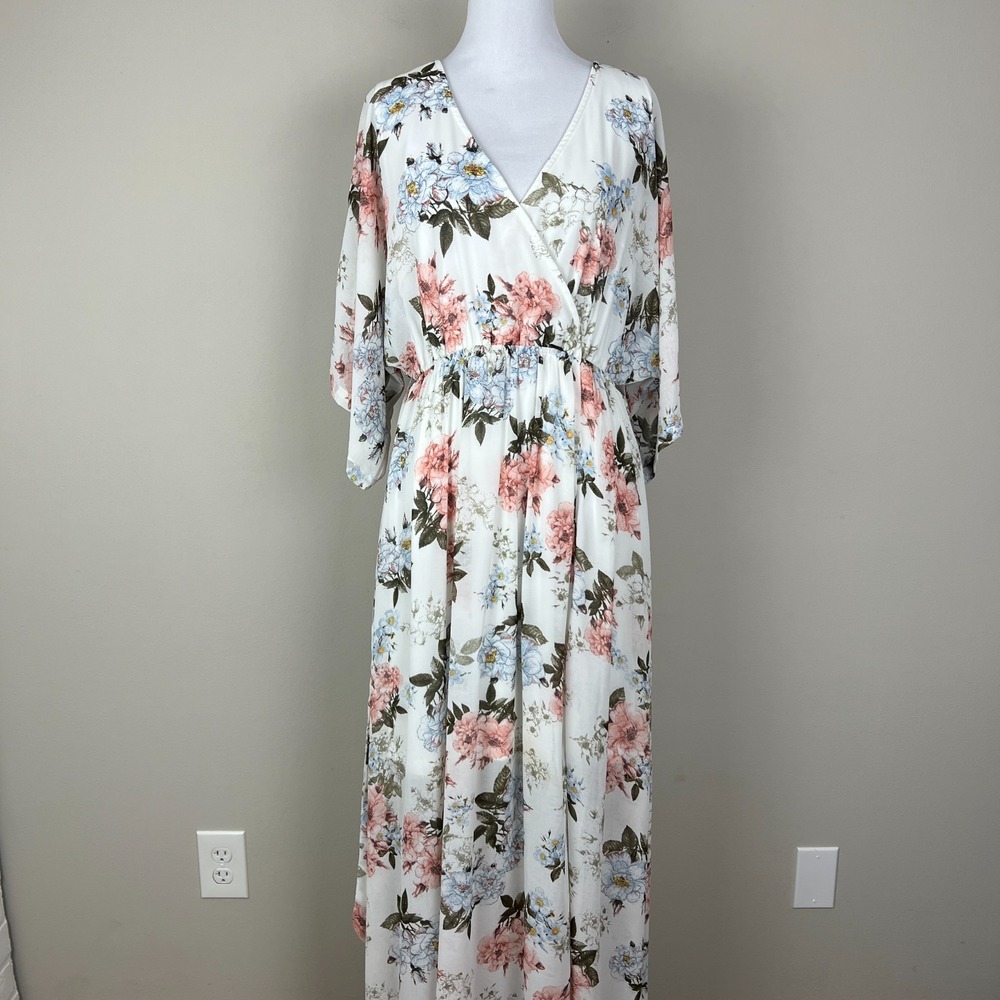 BALTIC BORN Maxi Dress Womens Large White Floral Belted‎ V-Neck Feminine Flowy L - Picture 16 of 16
